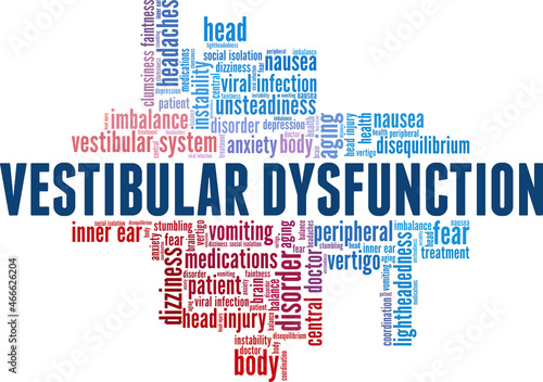 Vestibular Dysfunction vector illustration word cloud isolated on white background.