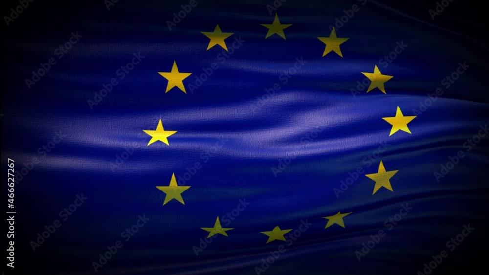 Animation European Union flag is waving seamless loop. European Union flag waving in the wind. Realistic 4K national flag of European Union Closeup. Animation European Union flag is waving seamless loop. European Union flag waving in the wind. Realistic 4K national flag of European Union Closeup.