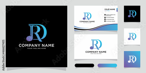 Initial RD letter with music vector logo and business card design template