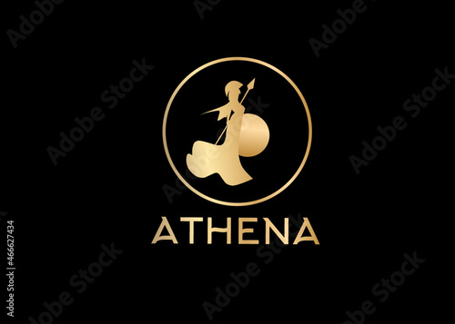 Silhouette of Athena Minerva with Shield and Spear, The Beauty Greek Roman Goddess Logo Design