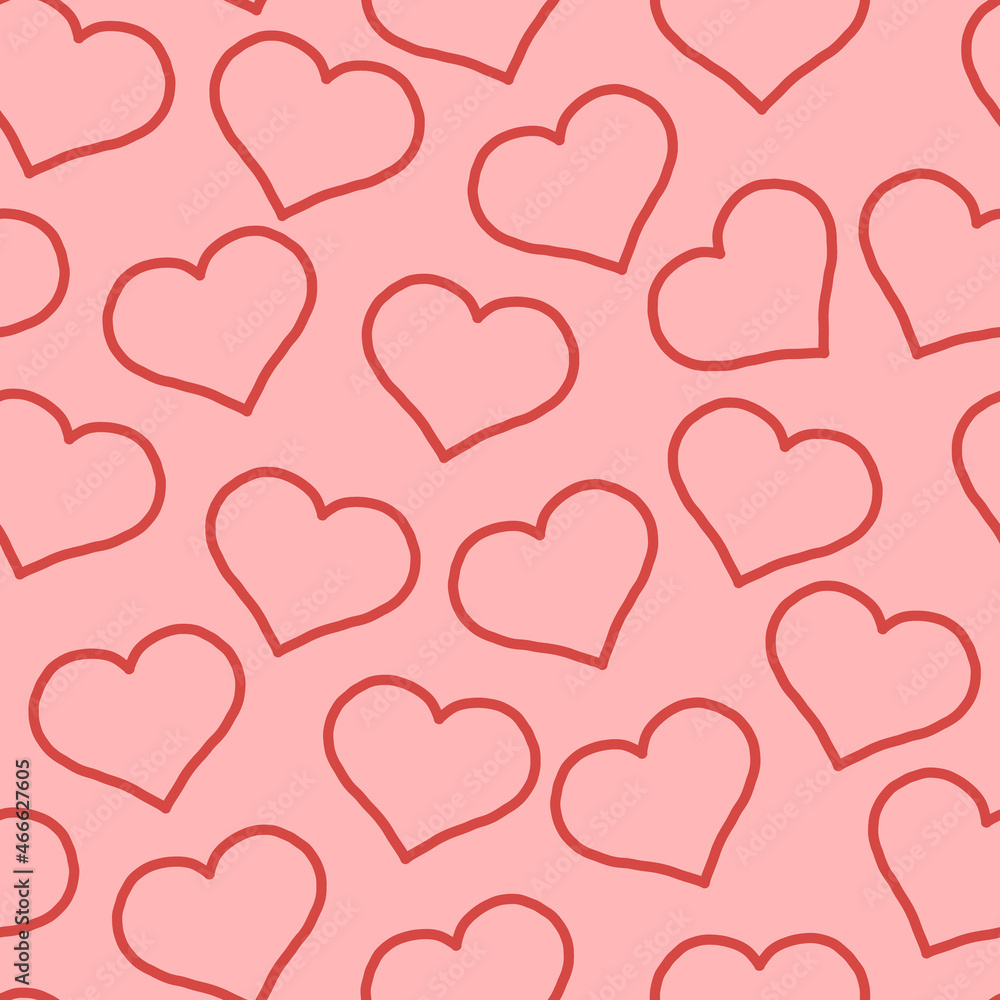 hearts seamless pattern. hand drawn vector doodle style. love, valentines day. textiles, wallpaper, wrapping paper.