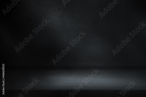 Black concrete floor and wall backgrounds, dark room, use for display products.