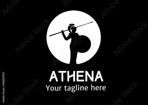 Silhouette of Athena Minerva with Shield and Spear, The Beauty Greek Roman Godde Fototapet
