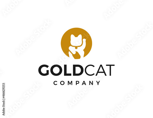 Minimal lucky chinese gold cat logo template