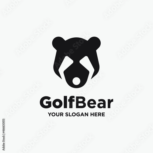 cute bear illustration with stick and ball for golf company
