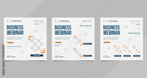 Set of social media template for Business Webinar, Marketing Webinar, and other seminars with white minimalist background