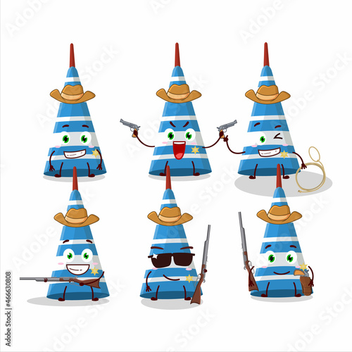Cool cowboy blue long trumpet cartoon character with a cute hat