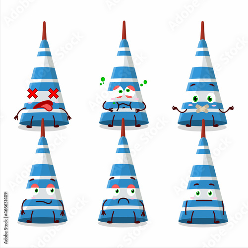 Blue long trumpet cartoon character with nope expression