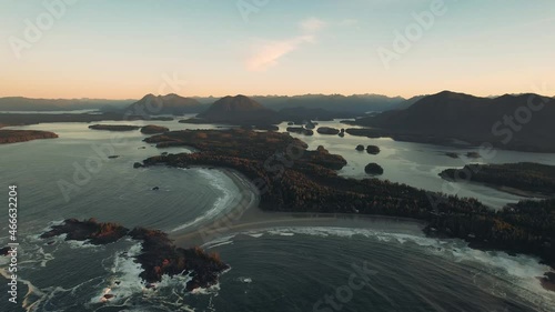 Sunrise Drone Footage (7) Over The Ocean Tofino BC, Canada photo