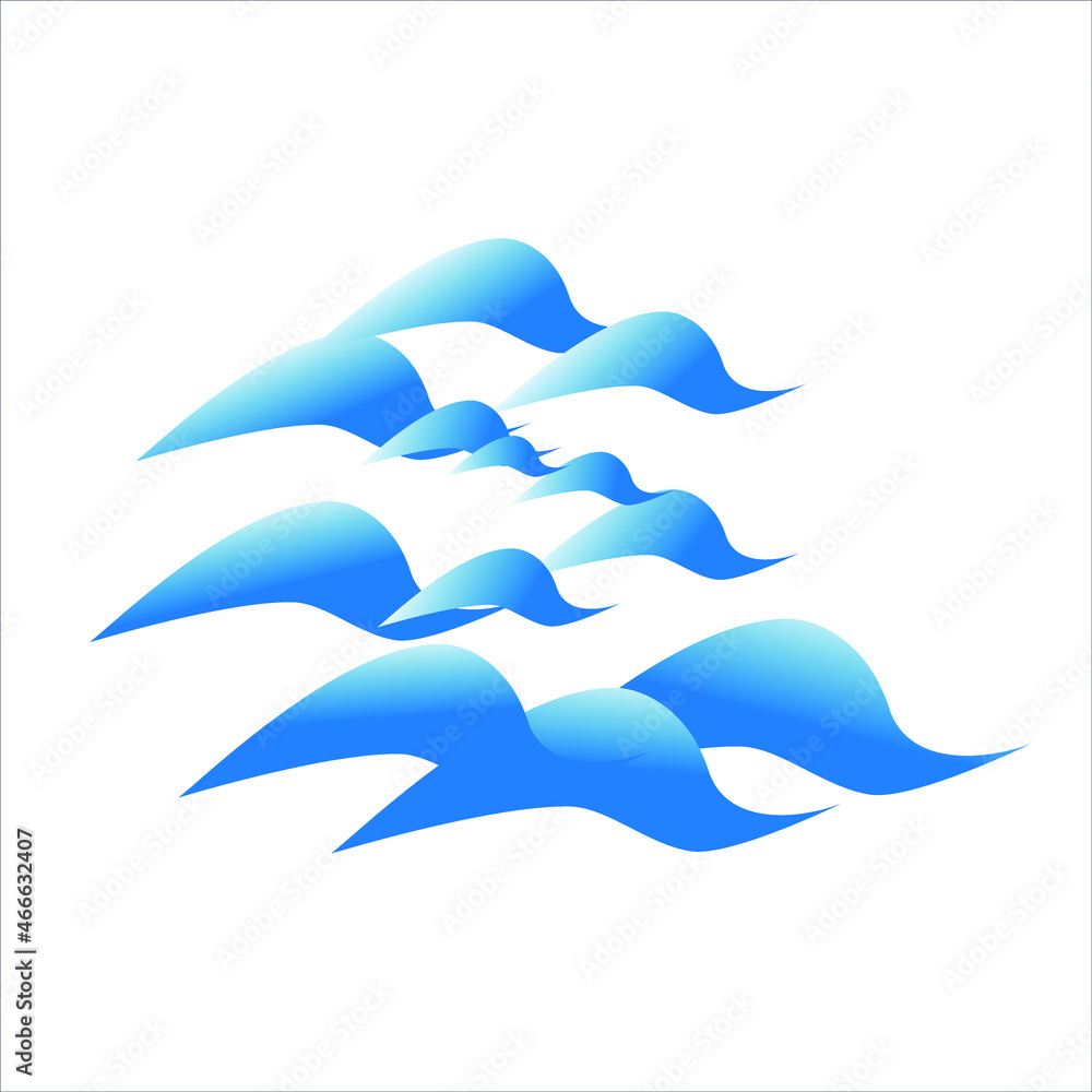 Sea logo. Delicate, light blue, airy and fresh. Geometric, rounded shape. Blue waves on white background Sea logo. Delicate, light blue, airy and fresh. Geometric, rounded shape. Blue waves on white background