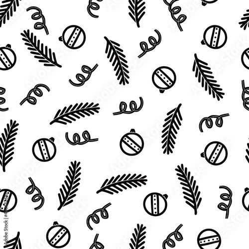 Fototapeta Naklejka Na Ścianę i Meble -  Christmas doodle ball seamless pattern. Hand drawn style winter christmas pattern. Vector illustration.