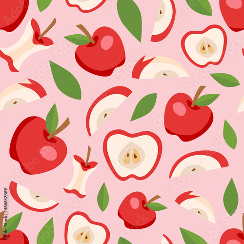 Red Apple seamless pattern. Abstract art print. Design for paper, covers, cards, fabrics, interior items and any. Vector illustration about fruit. 
