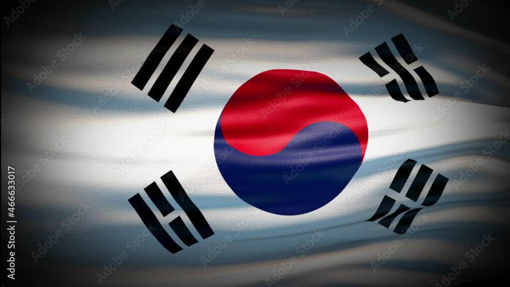 Animation South Korea flag is waving seamless loop. South Korea flag waving in the wind. Realistic 4K national flag of South Korea Closeup. Animation South Korea flag is waving seamless loop. South Korea flag waving in the wind. Realistic 4K national flag of South Korea Closeup.