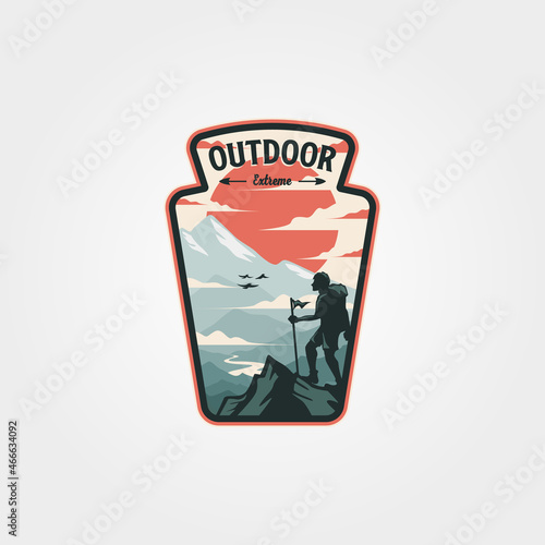 outdoor logo adventure vintage label patch illustration design, man hiking badge design