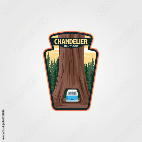 chandelier national park vintage logo vector symbol illustration design, big tree label badge design