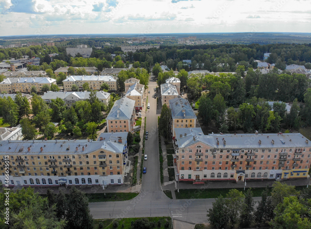 Aerial view of Gorky Street (Kirovo-Chepetsk, Kirovskaya Oblast, Russia)
