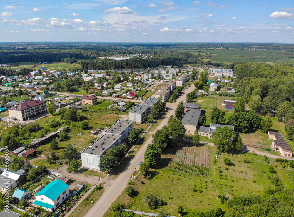 Aerial view of Shkolnaya Street (Pasegovo, Kirov Region, Russia)