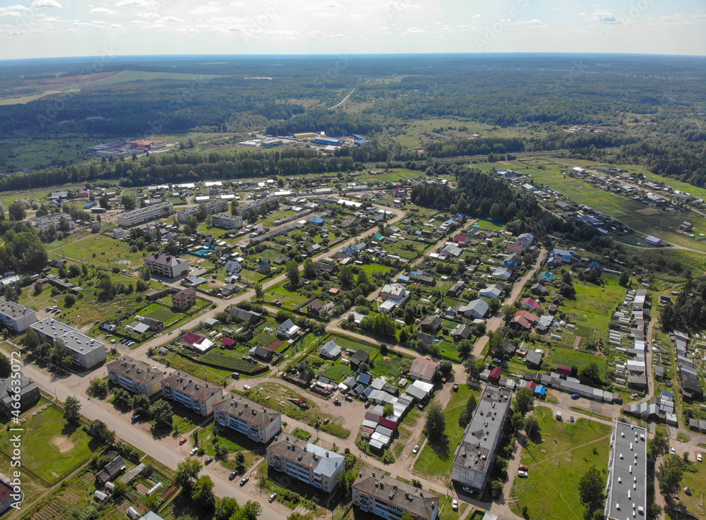 Aerial view of the village (Pasegovo, Kirov region, Russia)