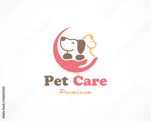 pet care logo creative concept hand animal dog and cat