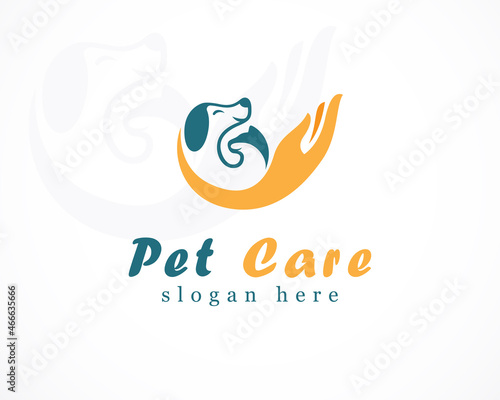 pet care logo creative concept hand animal dog and cat
