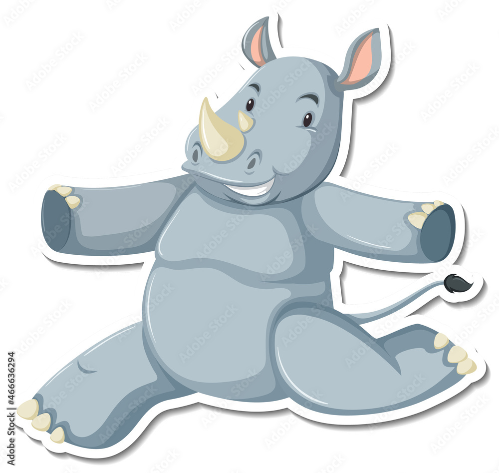 Happy rhinoceros cartoon character sticker Happy rhinoceros cartoon character sticker