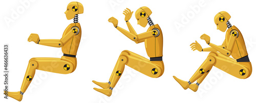 Set of different crash test dummy poses