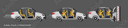 Set of different crash test dummy in cars