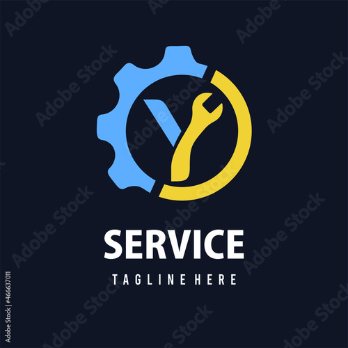 Initial Y Letter with Gear and Wrench for Automotive Home Repair, Setting, Maintenance Service Company. Home Repair Business Logo Template