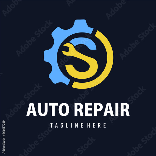 Initial S Letter with Gear and Wrench for Automotive Home Repair, Setting, Maintenance Service Company. Home Repair Business Logo Template