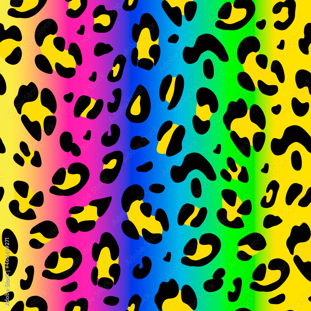 Leopard rainbow seamless pattern. Animalistic pattern. Hand-drawn vector background