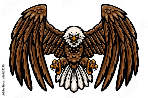 Cartoon funny eagle mascot flying
