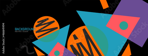 Abstract background. Blocks, lines, triangles, circles composition. Techno or business concept for wallpaper, banner, background, landing page
