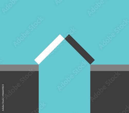 Two opposites above abyss struggling and supporting. Relationship, conflict, crisis, unity and struggle and opposition concept. Flat design. EPS 8 vector illustration, no transparency, no gradients