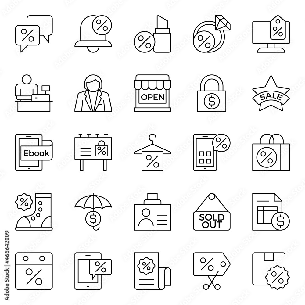 Outline icons for black friday. Outline icons for black friday.