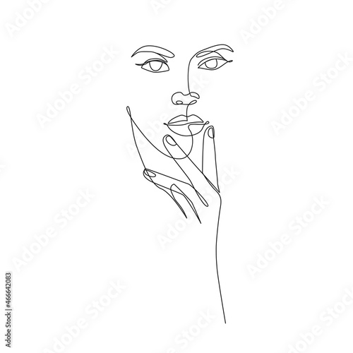Abstract Woman Head Continuous One Line Vector Drawing. Style Template with Abstract Female Face. Modern Minimalist Simple Linear Style. Beauty Fashion Design 