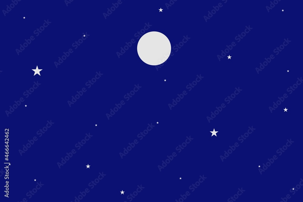 Beautiful Night Atmosphere Landscape vector background design.  Moon, and stars on blue space. 