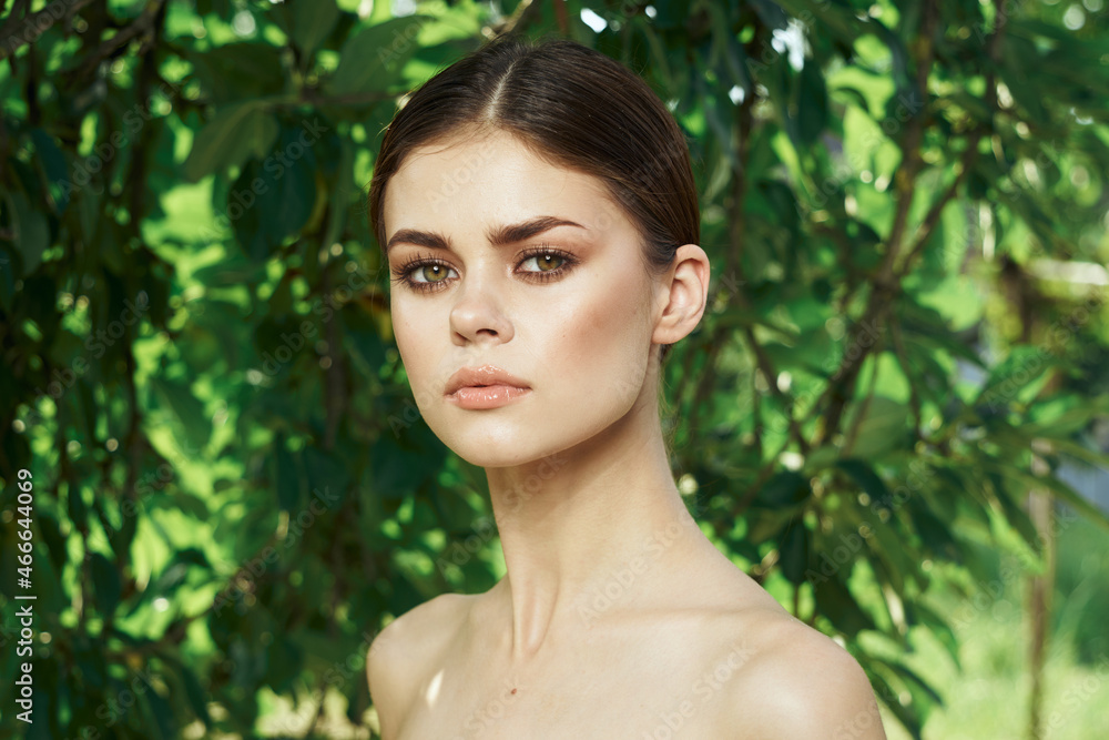 smiling woman green leaves clean skin nature summer Lifestyle smiling woman green leaves clean skin nature summer Lifestyle