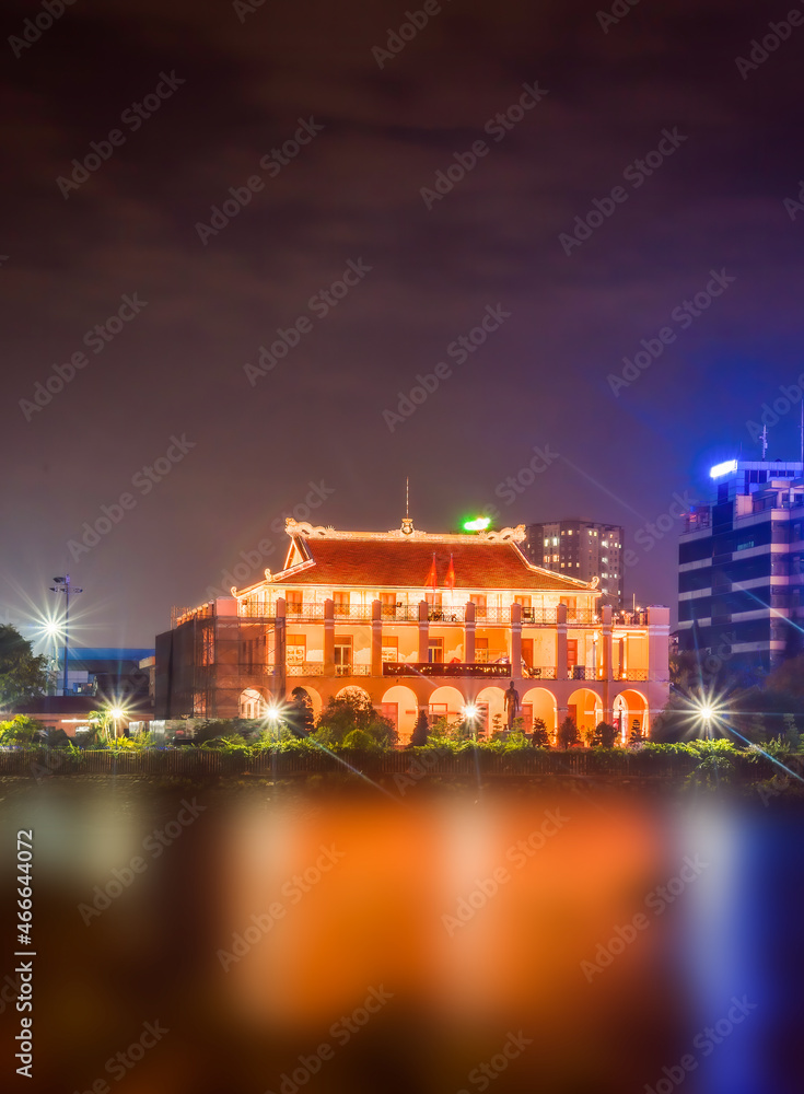 Nha Rong habor at night, located at the foot of Khanh Hoi bridge, Ho Chi Minh city, Vietnam.