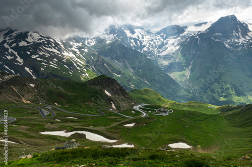 Grossglockner Austria Curvy Winding Panoramic Road in Alps Mountains.