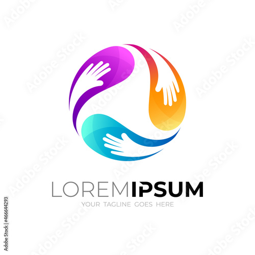 Hand care logo with circular design community, colorful icon
