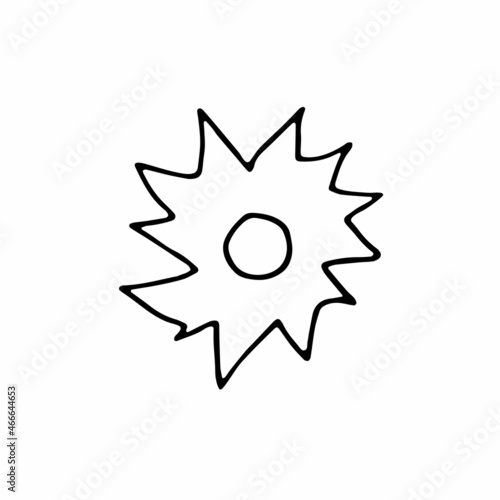 Doodle Sun. Hand-drawn Sol isolated on white background. Outline astronomical object. Sunny day, clear weather, Synoptic sign. Vacation, travel, solar energy symbol. Vector education illustration