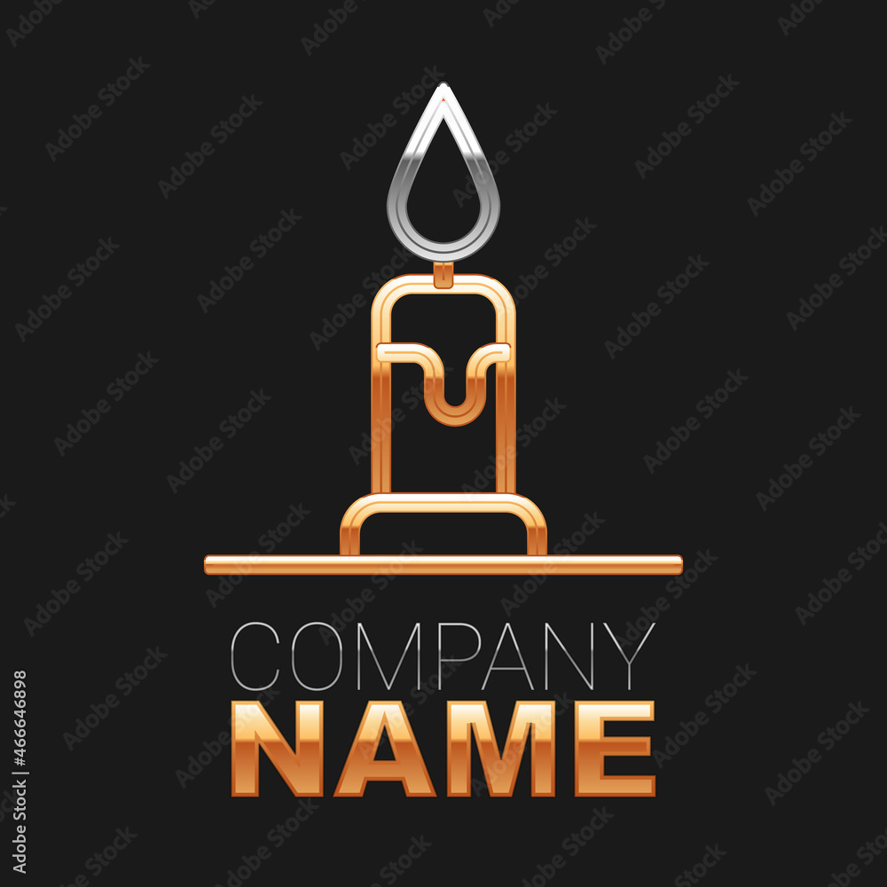 Line Burning candle in candlestick icon isolated on black background. Cylindrical candle stick with burning flame. Colorful outline concept. Vector Line Burning candle in candlestick icon isolated on black background. Cylindrical candle stick with burning flame. Colorful outline concept. Vector