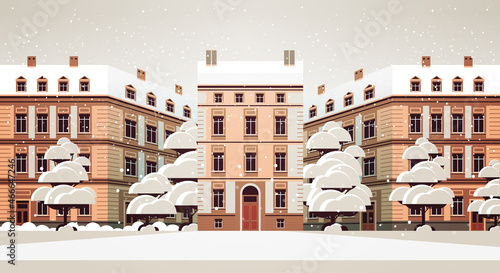 winter city street with modern houses exterior urban buildings facade horizontal cityscape background