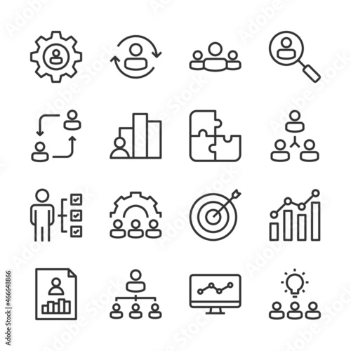 Business strategy and management line icons set vector illustration