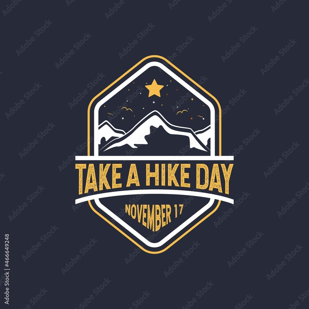 Take A Hike Day. November 17. Rubber stamp, background, label, poster