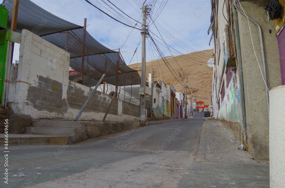 Beautiful historic urban decay building facades in Arica, Chile Old