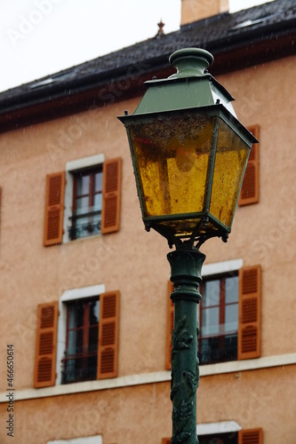 Beautiful old street lamp in Annecy-le-Vieux, historical city centre of Annecy, Haute Savoie, France