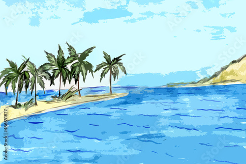 landscape with palmamine yellow beach