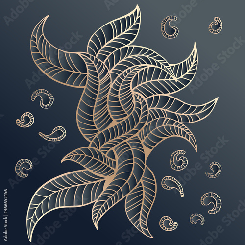 Luxury Golden leaf art deco wallpaper. Nature background vector.