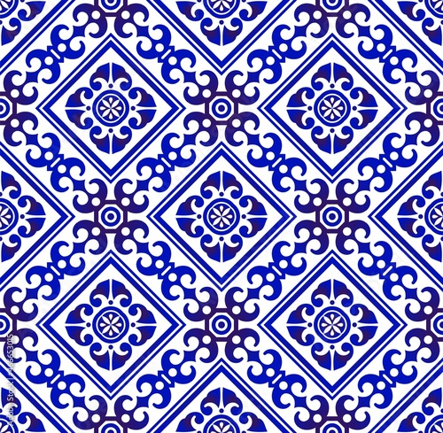 Floral seamless pattern blue and white